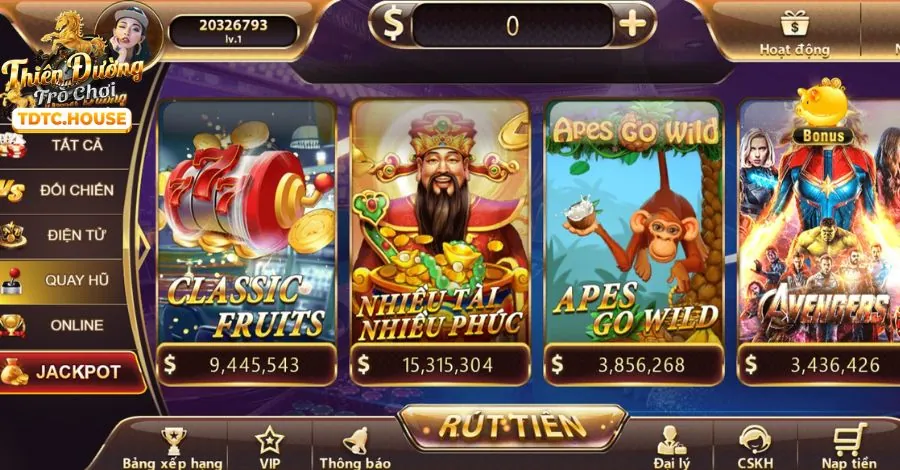 Máy đánh bạc với biểu tượng jackpot nổ hũ rực rỡ tại iwinclub